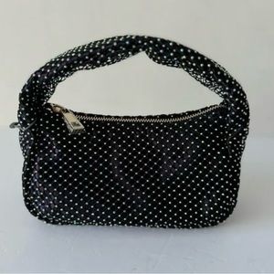 NWT Vince Camuto Mini Bag Black Damsa Crystals on Net Over Sateen